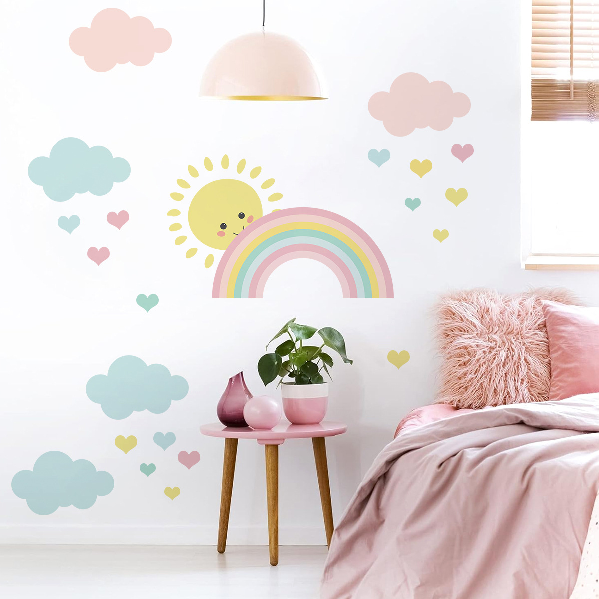 Cartoon Sun Rainbow Clouds Wal - đánh giá và giá Baby Nursery Decor Girl