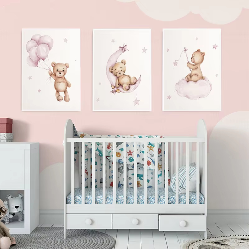 Bear Nursery Wall Art Decor Te - đánh giá và giá Baby Nursery Decor Girl